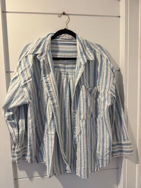 Abercrombie & Fitch Blue and White Striped Oversized Shirt